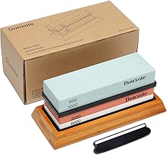 Donxote Knife Sharpening Stone, 400/1000 3000/8000 Double Side Grit Waterstone, Professional Chef Whetstone Sharpener, Nonslip Bamboo Base & Angle Guide
