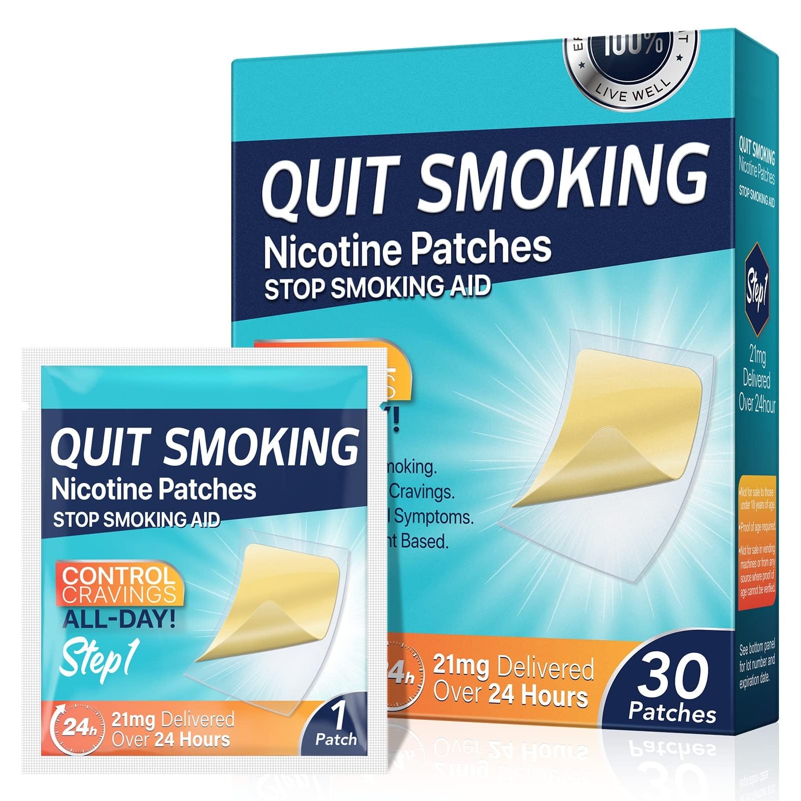 Veximind Quit Smoking Nicotine Patches Step 1, 21 mg Patches Delivered Over 24 Hours Nicotine Transdermal Patch, 30 Count Pack, Easy and Effective Quit Smoking Aid (Step 1)