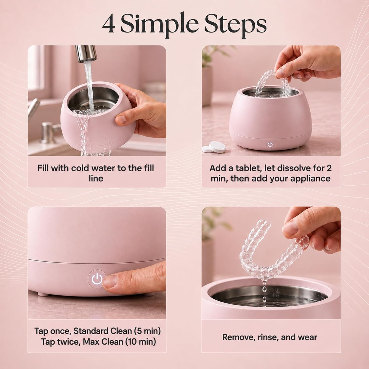 Retainer Cleaner Machine | Dental-O Pod Pro | Ultrasonic Retainer Cleaner, 4 Cleaning Modes, UV Light Technology, Deep Cleaner for Dentures, Aligners, Retainers, Mouth Guards & Night Guards image 4