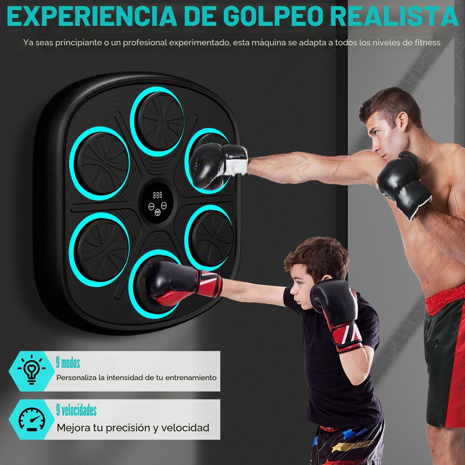 Maquina de Boxeo Musical, Boxeo Pared Musical, 9 Modos Music Boxing Machine Adultos con Guantes De Boxeo, Boxeador de Pared Musical con Bluetooth Ideal para el Hogar, la Oficina