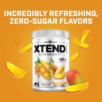 Xtend Original BCAA Powder, 7g BCAAs and 2.5g L-Glutamine for Muscle Recovery Hydration and Lean Muscle, Sugar Free Intra and Post Workout Drink with Electrolytes, Mango Madness, 30 Servings