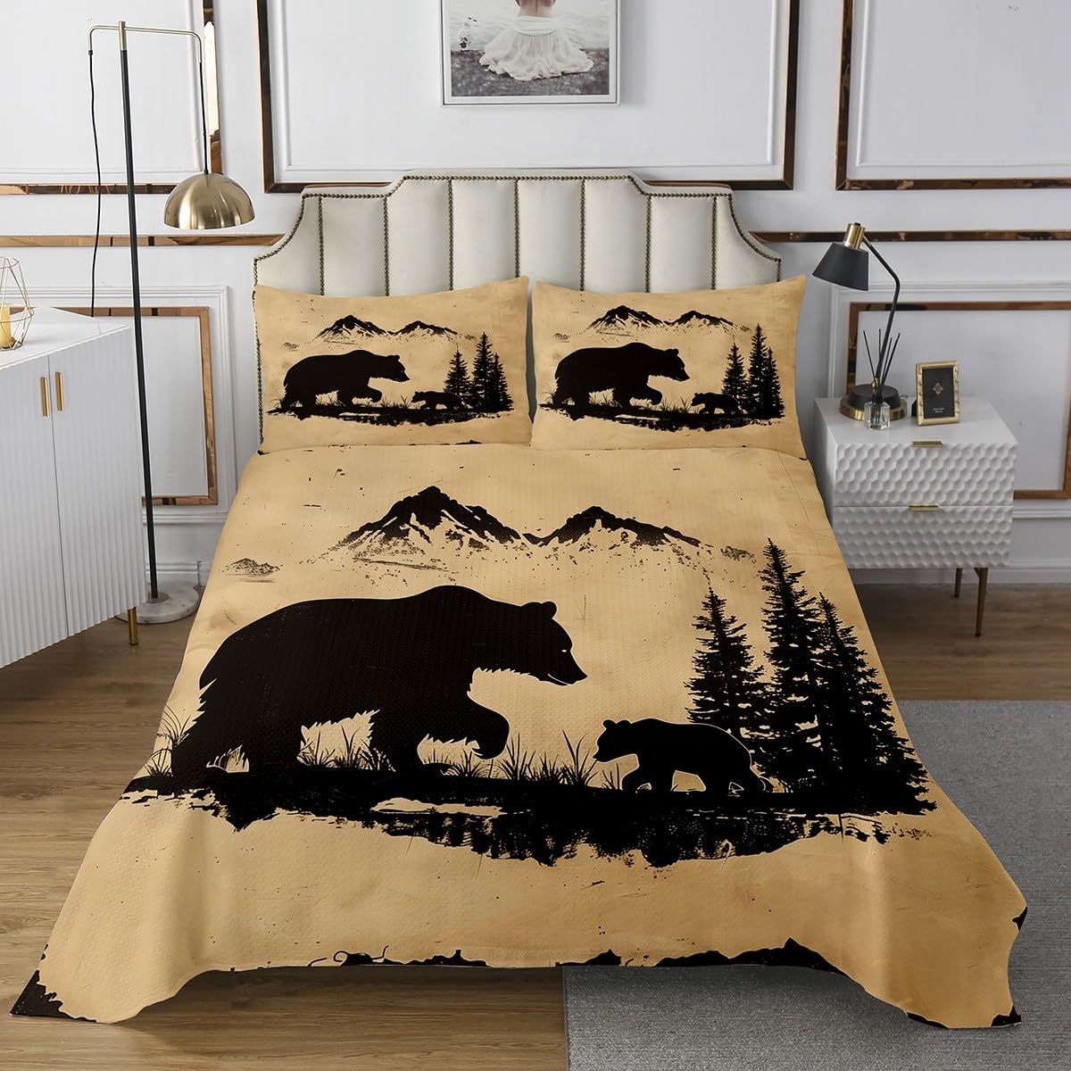 Feelyou Bear Bedspread Queen Size Kids Wild Western Farmhouse Animal Coverlet Set for Boys Girls Mountain Woodland Wildlife Hunting Quilted Coverlet Room Decor