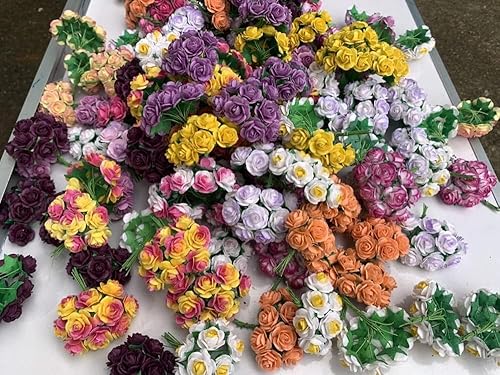 Miniatura 8 de 50 mini rosas de papel de morera hechas a mano de 0.71 pulgadas (0.709 in), flores de papel de morera, álbumes de recortes, boda, bricolaje (dos