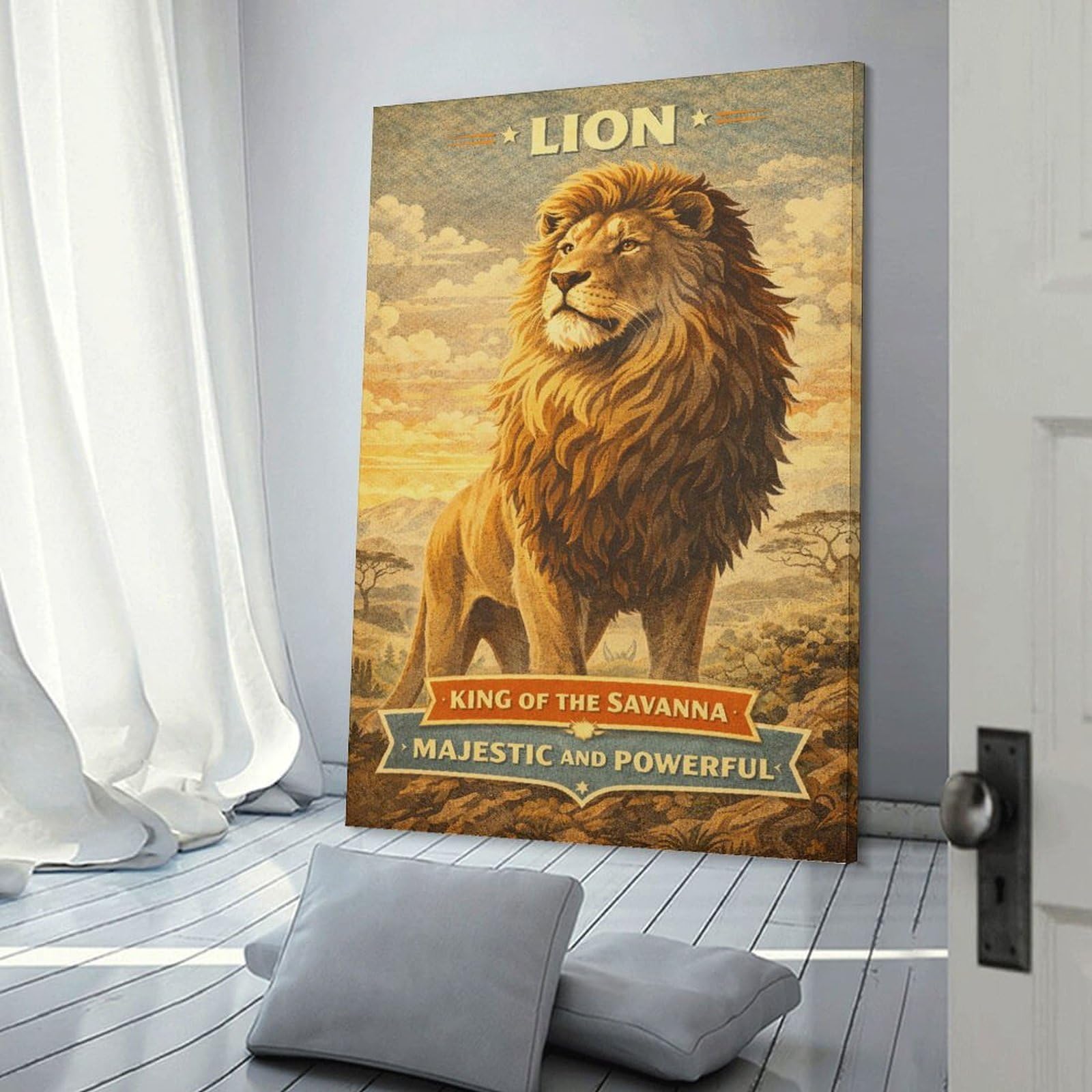 Junmoney Canvas Wall Decor Majestic Lion King of The Savanna, 24x36inch(60x90cm), for Bedroom, Guest Room Or Reading Nook, Decorative Wall Art for Cosy Rooms