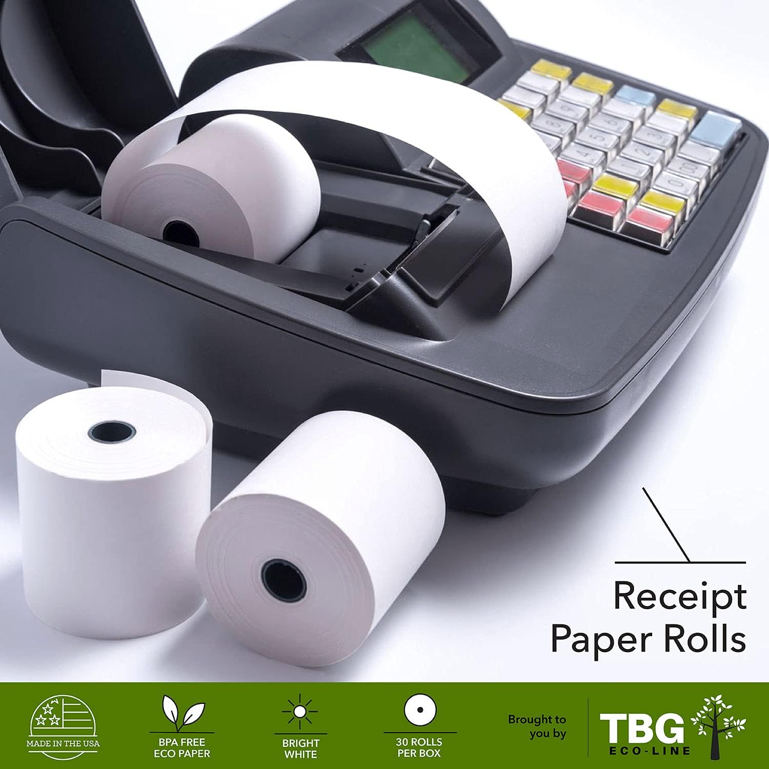 3 1/8” x 230' Thermal Paper Rolls (30) - BPA FREE AND MADE IN THE USA – Receipt paper rolls – Point of Sale Cash Register - Thermal printer paper - Credit Card Paper - for POS systems : Office Products