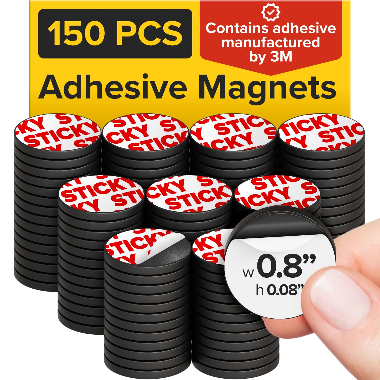 Sticky Flexible Adhesive Magnets for Crafts, 0.8"x0.08" (20x2mm), 150 pcs