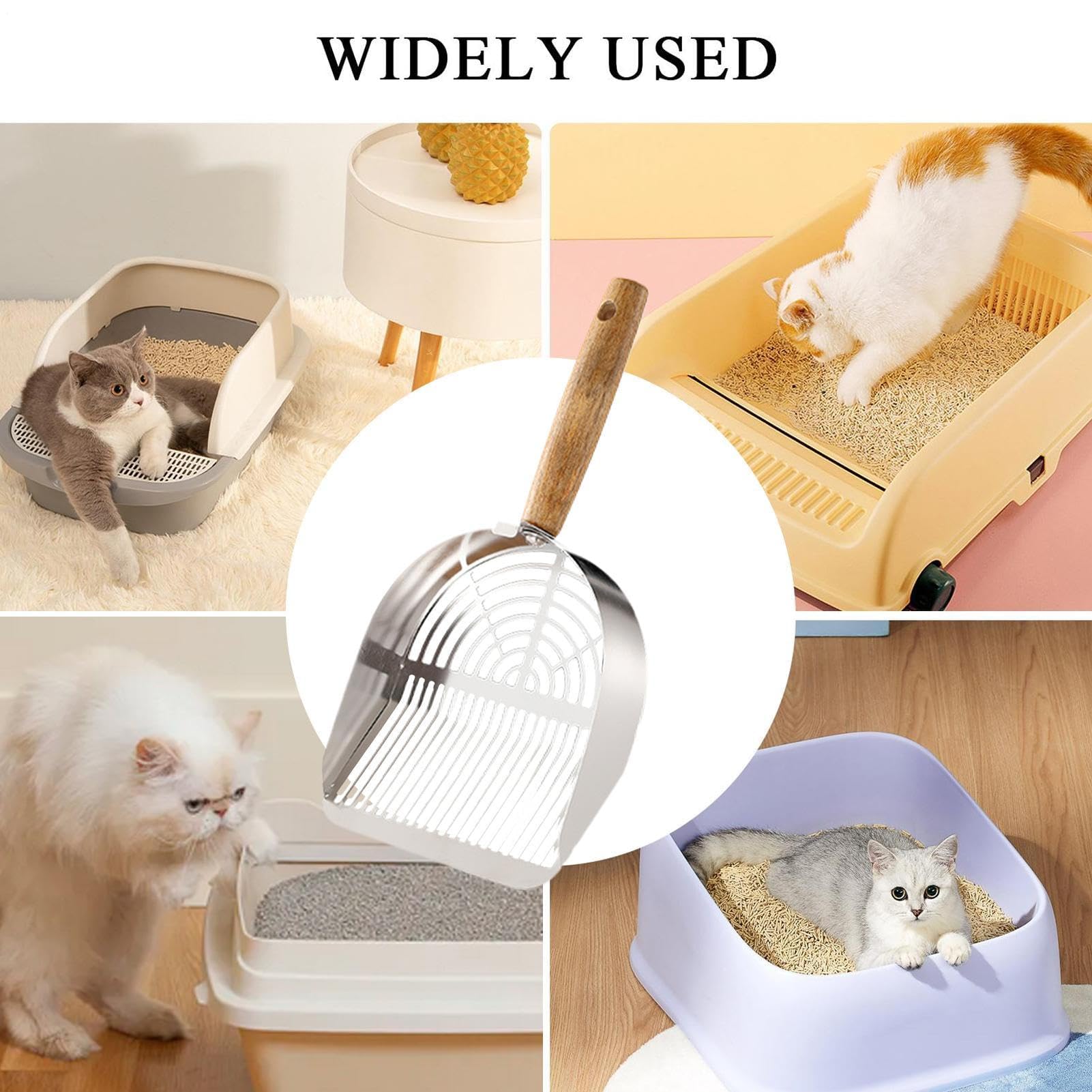 Paletta per lettiera, Acciaio Inossidabile antiruggine, Filtro Portatile con Manico Lungo ergonomico, Accessori for Animali Domestici(Stainless Steel Style)