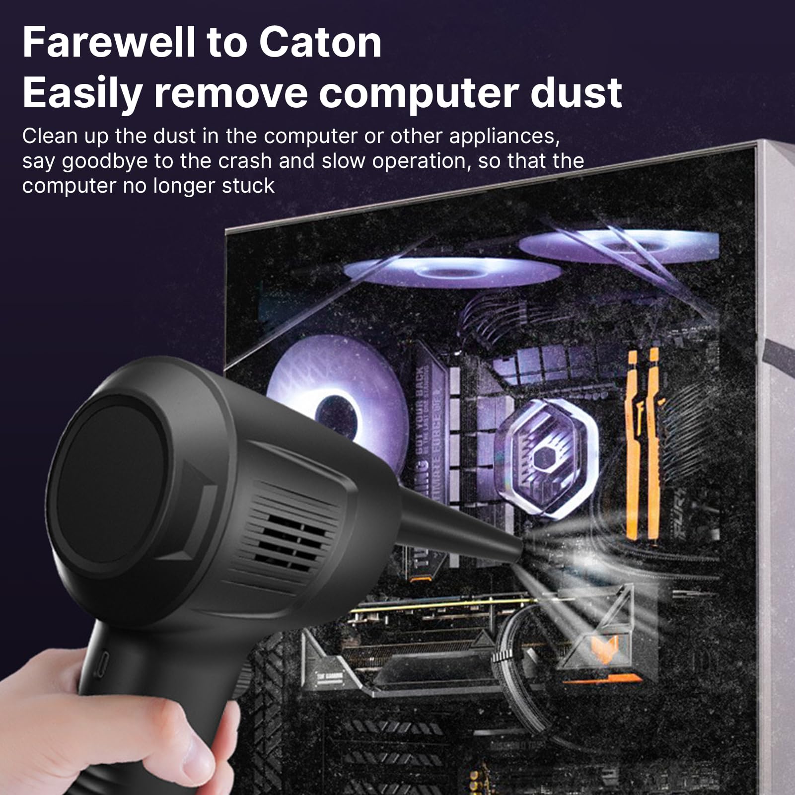 Irishom Electric Air Duster, 50000 RPM Wind Speed Adjustable Rechargeable Cordless Ergonomic Handheld Air Blower Cushion Inflator with 5 Replaceable Nozzles (10000mAh)