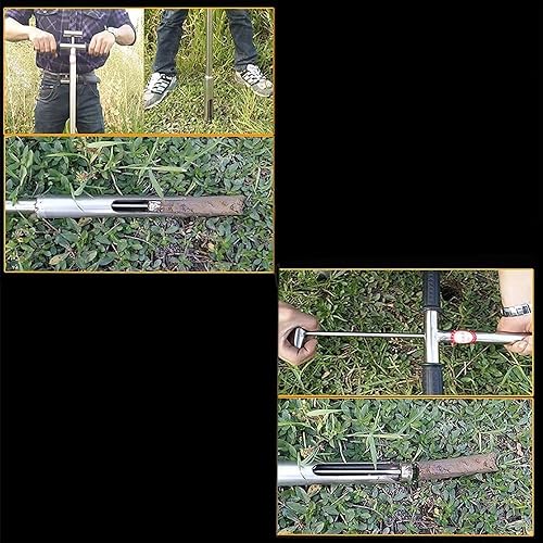 Miniatura 6 de YOGAYE Sonda de muestreo de suelo, 20 "Muestreador de suelo de acero inoxidable, mango tubular en forma de T, con pedal de pie, para muestreo de