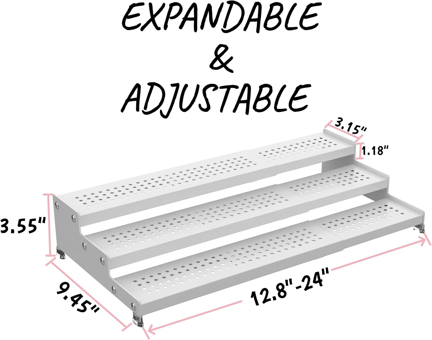 Step Can Organizer, Metal Tiered Spice Rack for Kitchen Counter, 3-Tier Storage Shelf for Canned Food （2Packs/White/With holes image 2