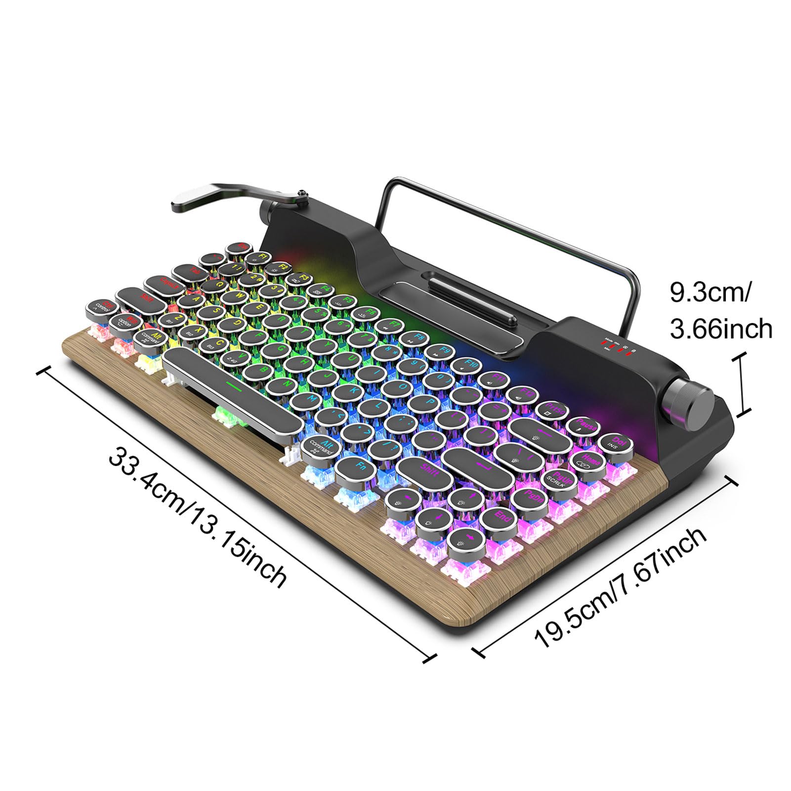 Annadue Retro Maszyna do Pisania Klawiatura Mechaniczna, 84 Klucz RGB Podświetlany Klawiatura Bluetooth z Niebieskimi Przełącznikami i Skórzanym Resztem Nadgarstka na Tablet Mac