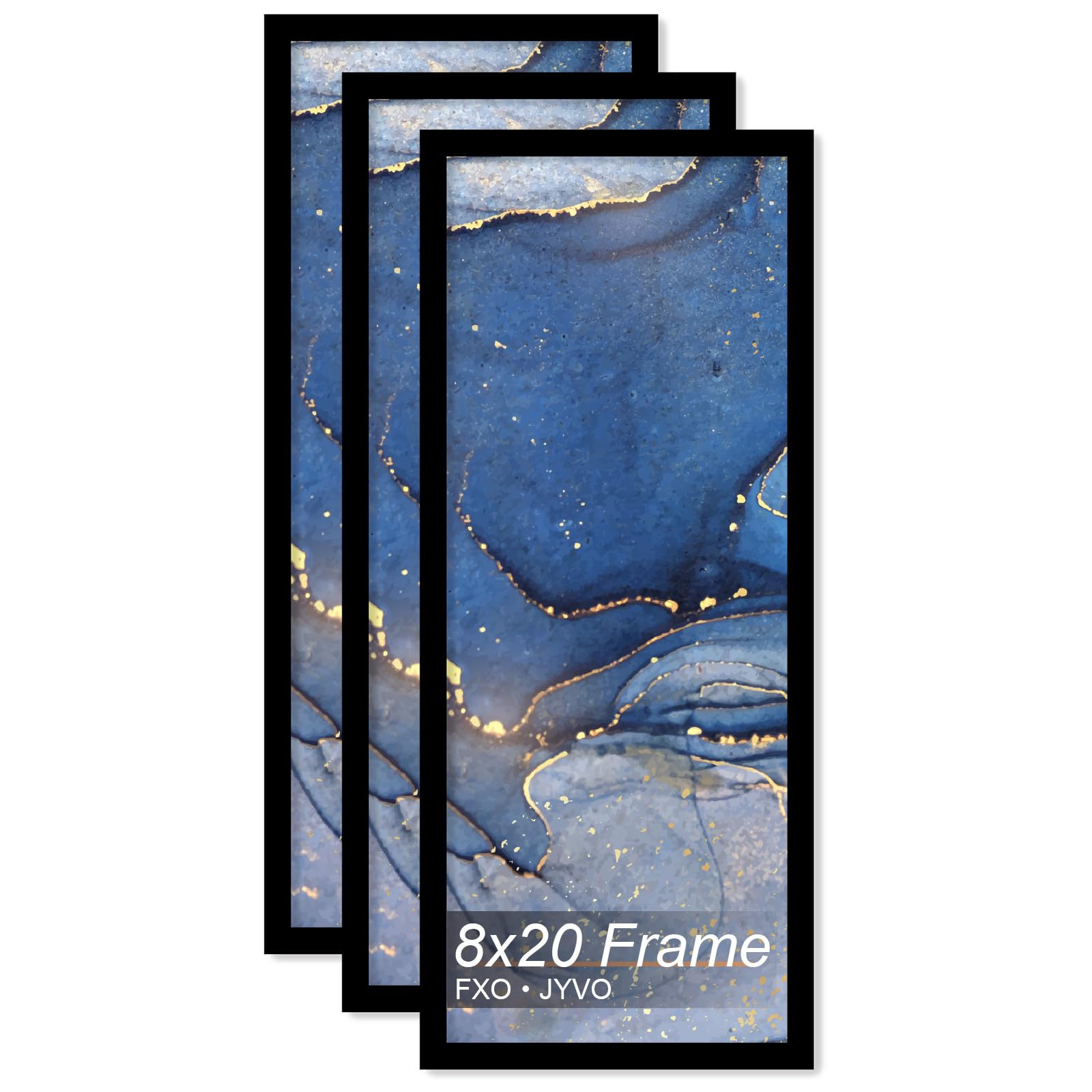 (Incomplete) 8x20 Picture Frame Set of 3, Black Frame for 8 x 20 Inch Picture Poster Photo, Light Weight and High Transparent 8 by 20 Frame for Wall - 3 Pack/Black/8\"x20\"