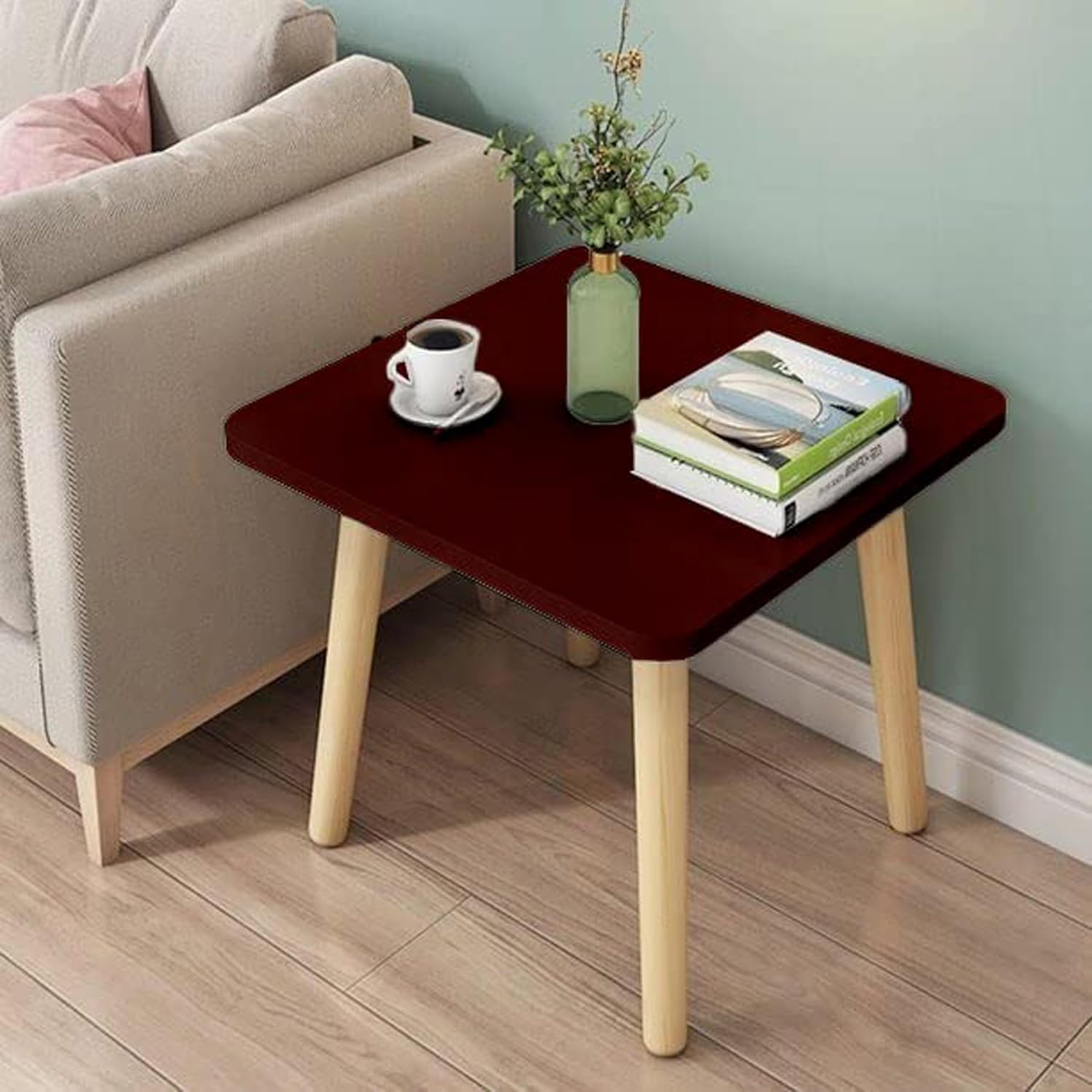 TRUST ROX Modern Bedside Table Square Accent Table Nightstand for Small Spaces, Living Room, Bedroom, or Office Wooden End Table Side Table Home Storage Organiser (Brown)-image-26