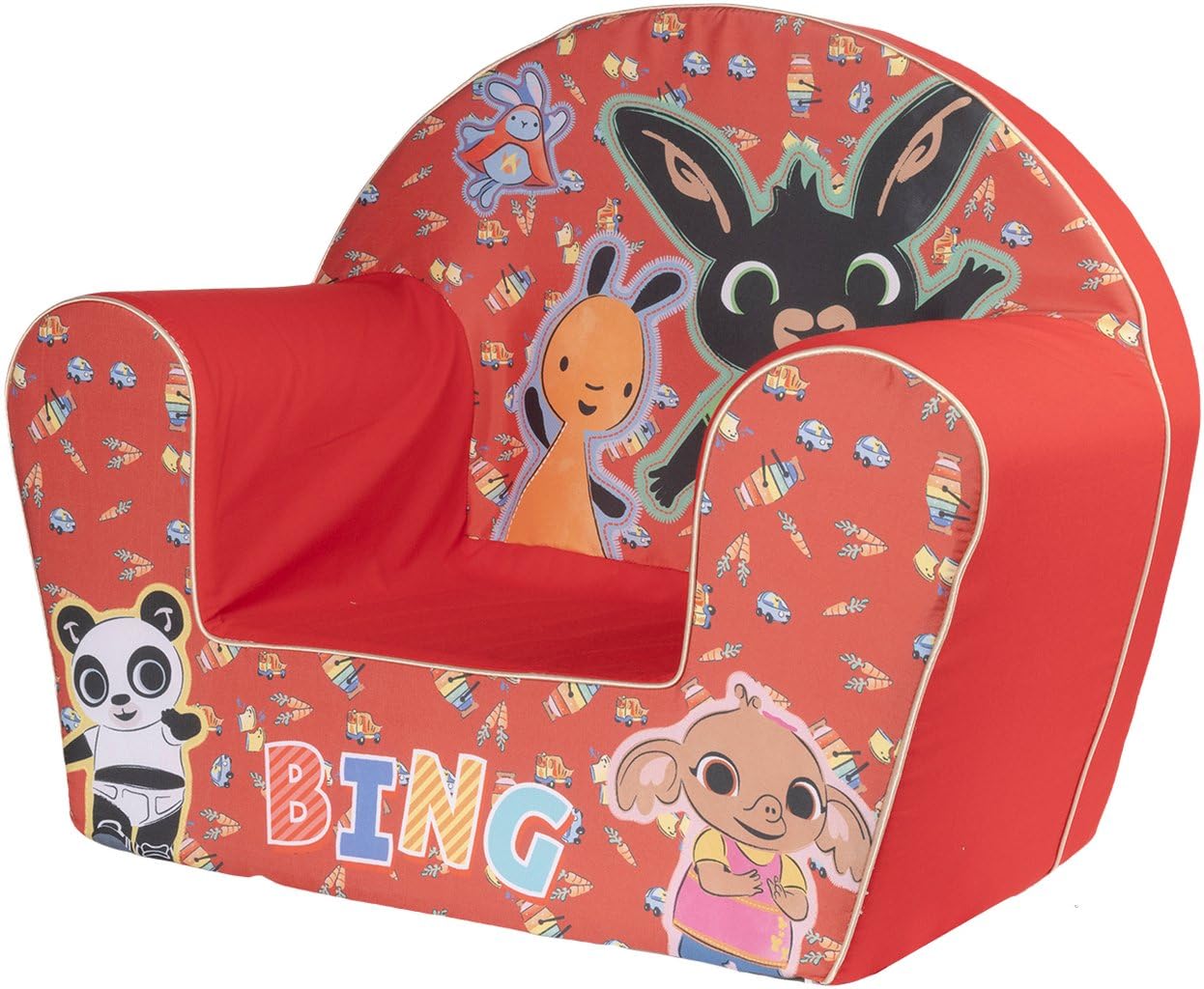 Poltroncina Bing Rossa per Bambini - Comoda e Sicura, Design Divertente con Bing e Flop - Perfetta per Camerette e Angoli Gioco