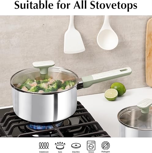 Miniatura 4 de KOCH SYSTEME CS Juego de sartenes de acero inoxidable, juego de ollas de acero inoxidable de 1.5 cuartos y 2 cuartos de galón y 3 cuartos con tapa,