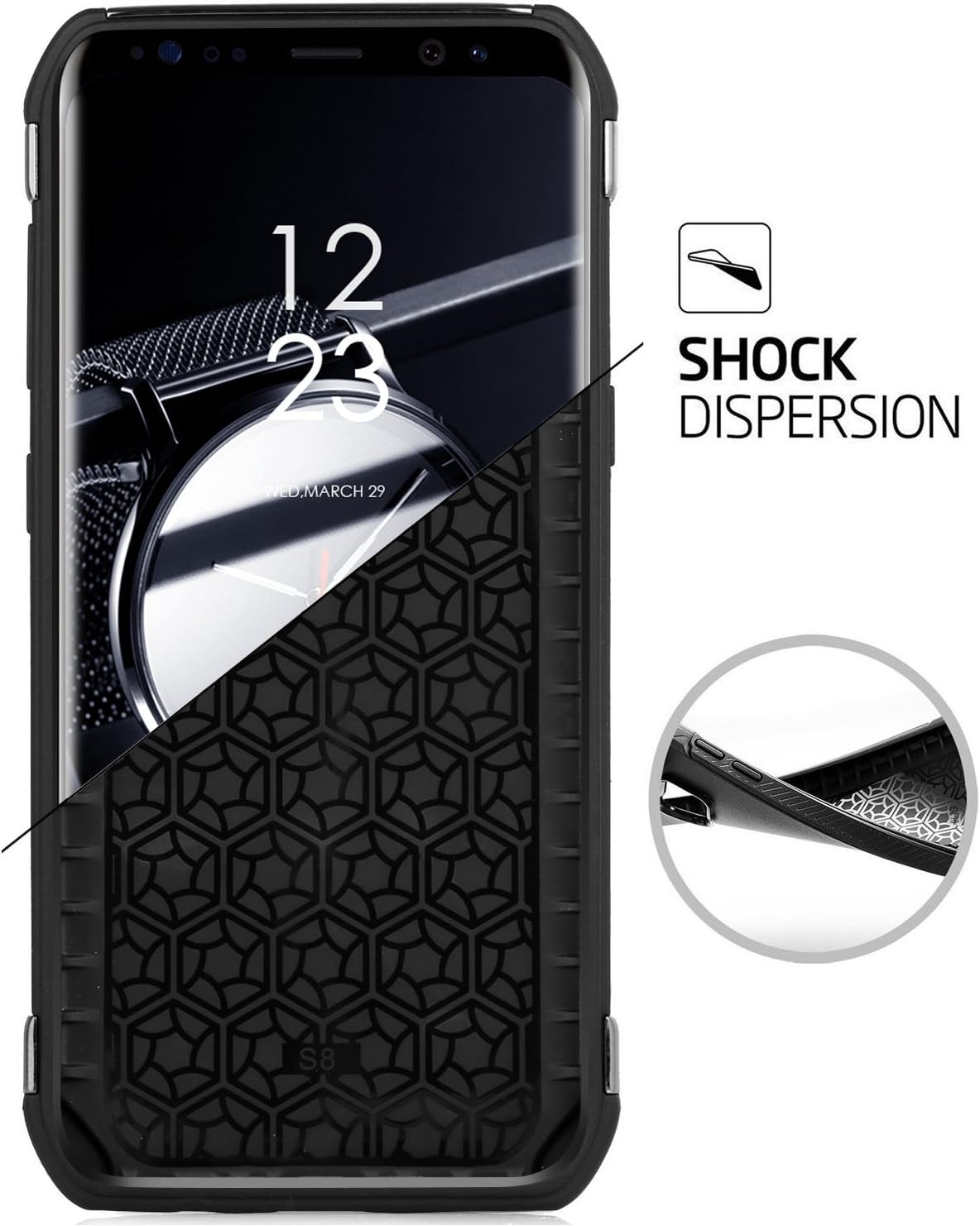 UARMOR Case for Samsung Galaxy S8 Plus / Galaxy S8+, Luxury Glitter Bling Rugged Shockproof Dirtproof Stand Hybrid Slim Sparkle Shiny Faux Leather Chrome Hard Case Cover, Black