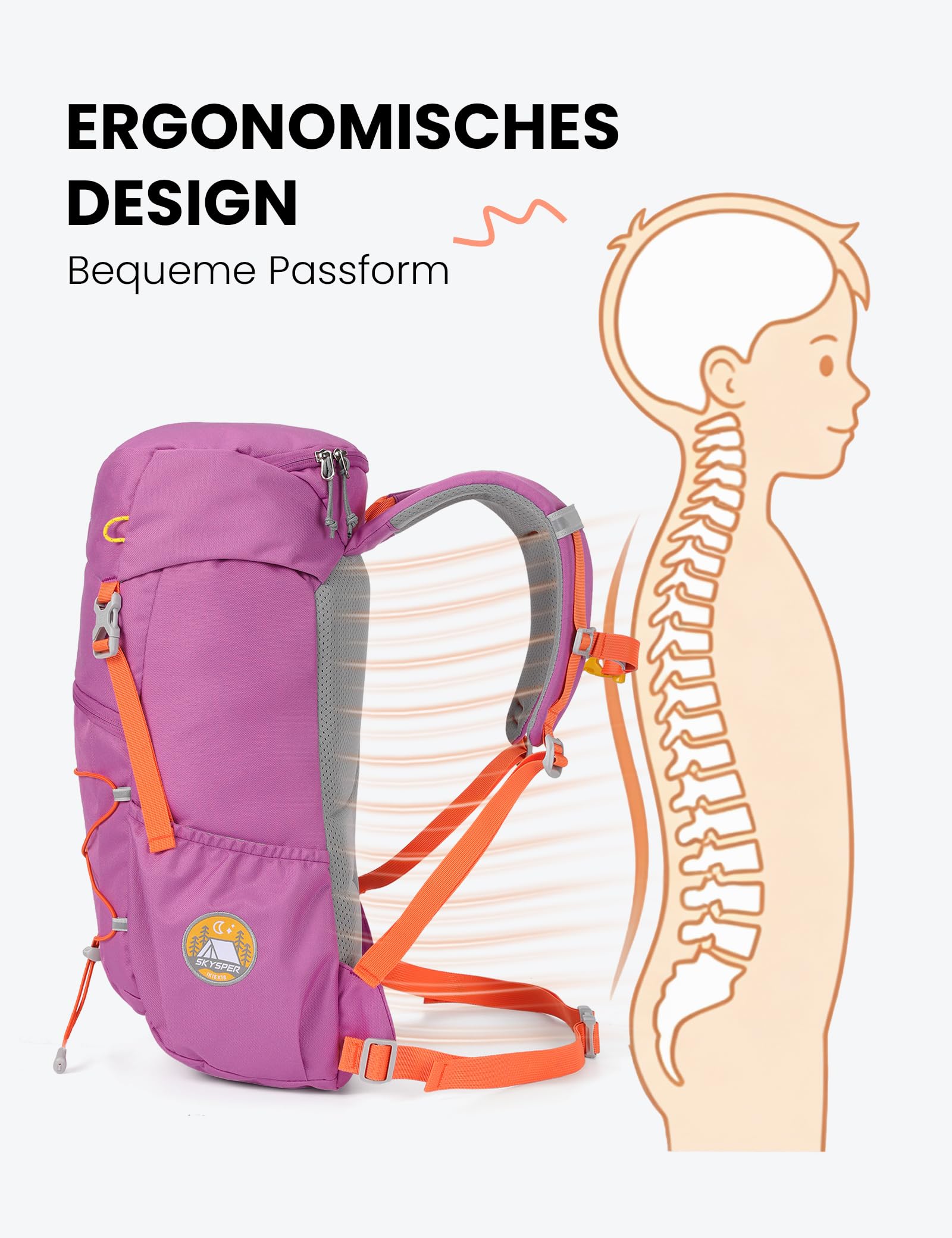 SKYSPER Kinder Wanderrucksack 18L mit Regenschutz für Mädchen Jungen Outdoor