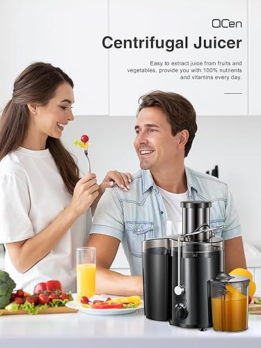 Miniatura 8 de Qcen Máquina exprimidora, extractor centrífugo de 500 W con boca ancha de 3 pulgadas, canal de alimentación para frutas y verduras, fácil de