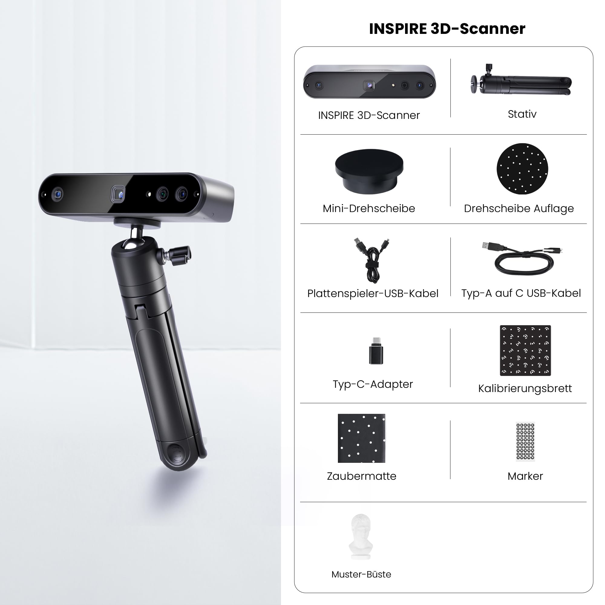 Revopoint INSPIRE 3D-Scanner für 3D-Druck, Handheld 3D-Scanner mit bis zu 18 FPS Scangeschwindigkeit, vollfarbiges 3D-Scannen, Quicksurface 30-Tage Testversion, Kompatibel mit Android/iOS/Mac/Win
