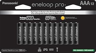 Panasonic BK-4HCCA12FA eneloop pro AAA High Capacity Ni-MH Pre-Charged Rechargeable Batteries, 12 Pack