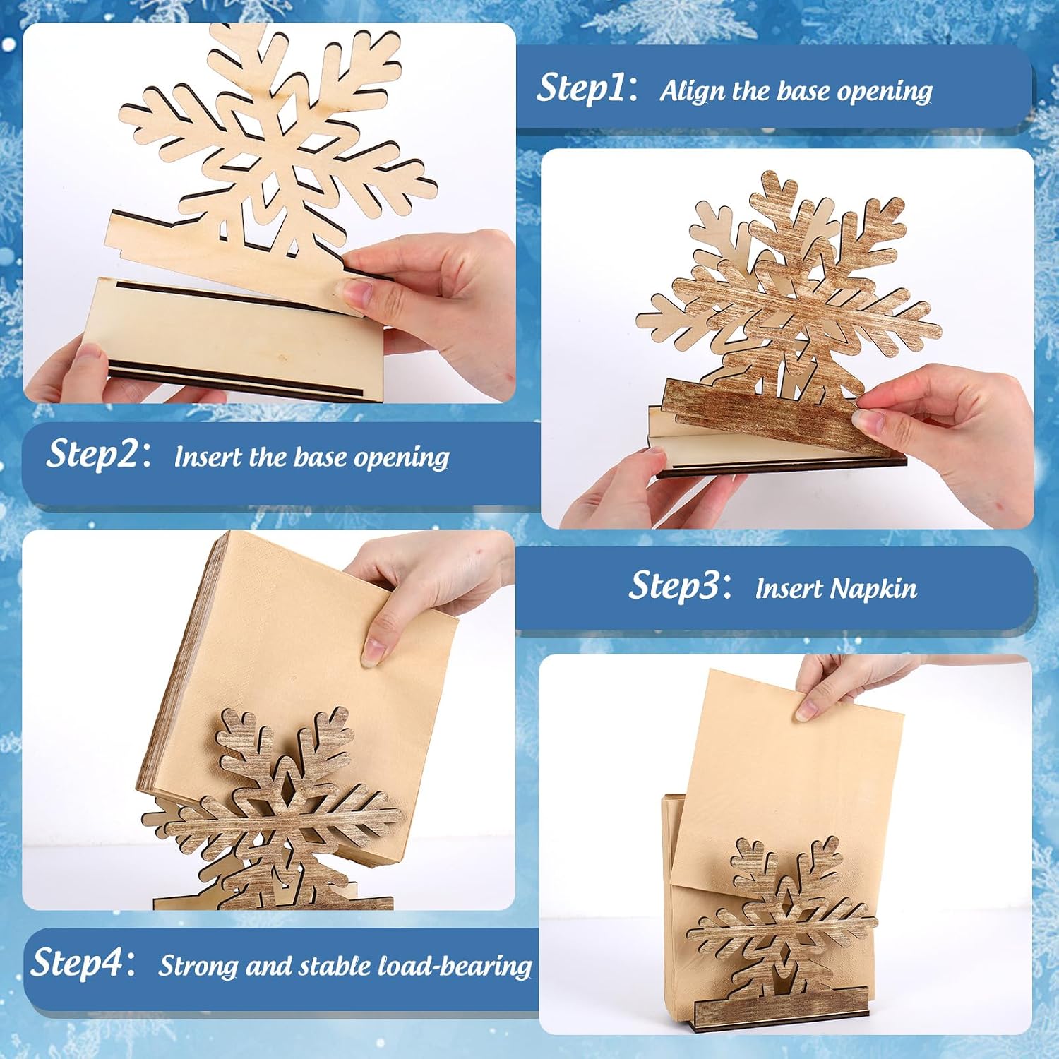 Whaline 2 Pcs Winter Napkin Holder Snowflake Cutout Wooden Tissue Dispenser for Christmas Xmas Holiday Office Hotel Restaurant Home Bathroom Kitchen Dining Table Decor