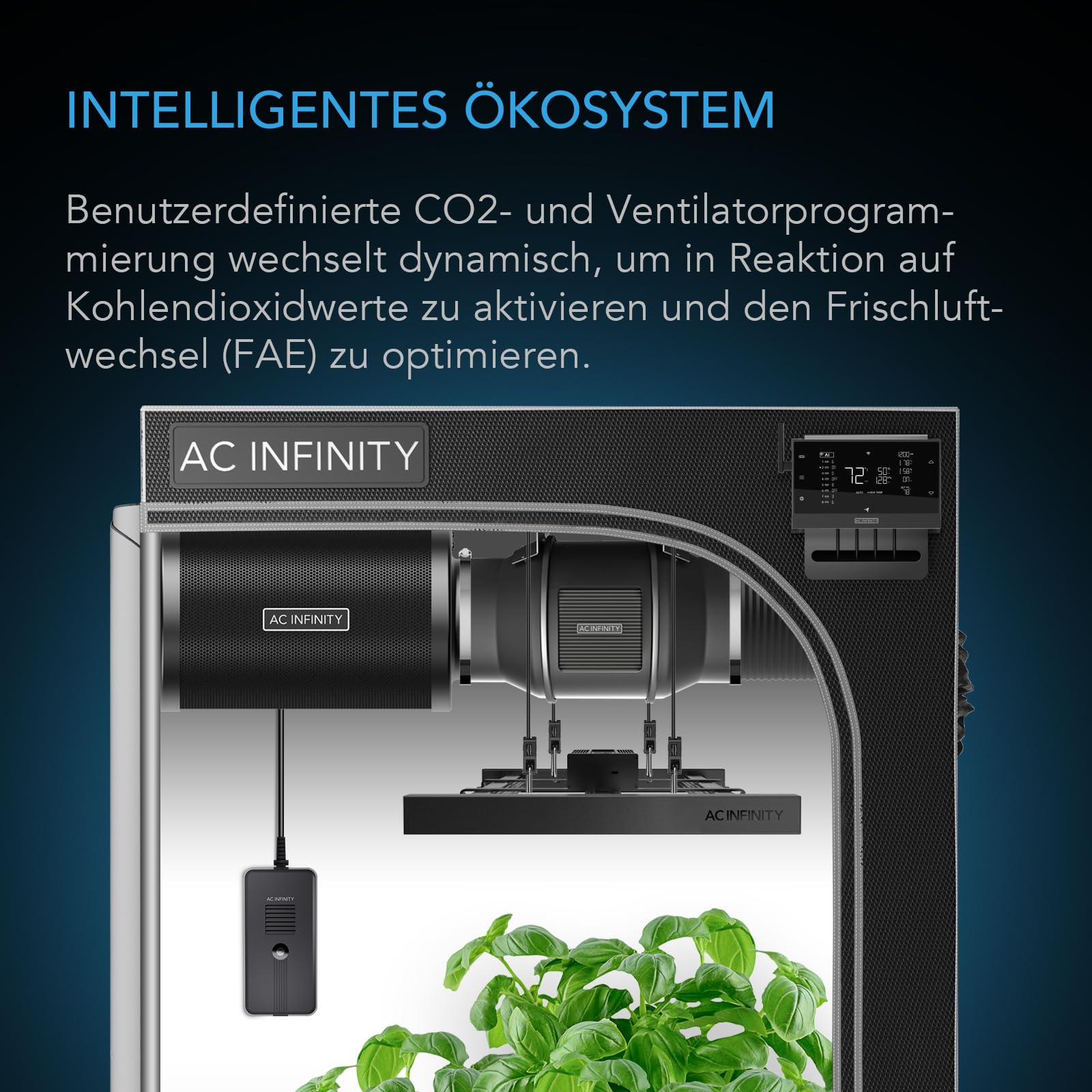 AC Infinity CO₂- + Lichtsensor, Controller AI+ exklusiv, CO₂-Datenaufzeichnung, smarte Ventilator-Programmierung