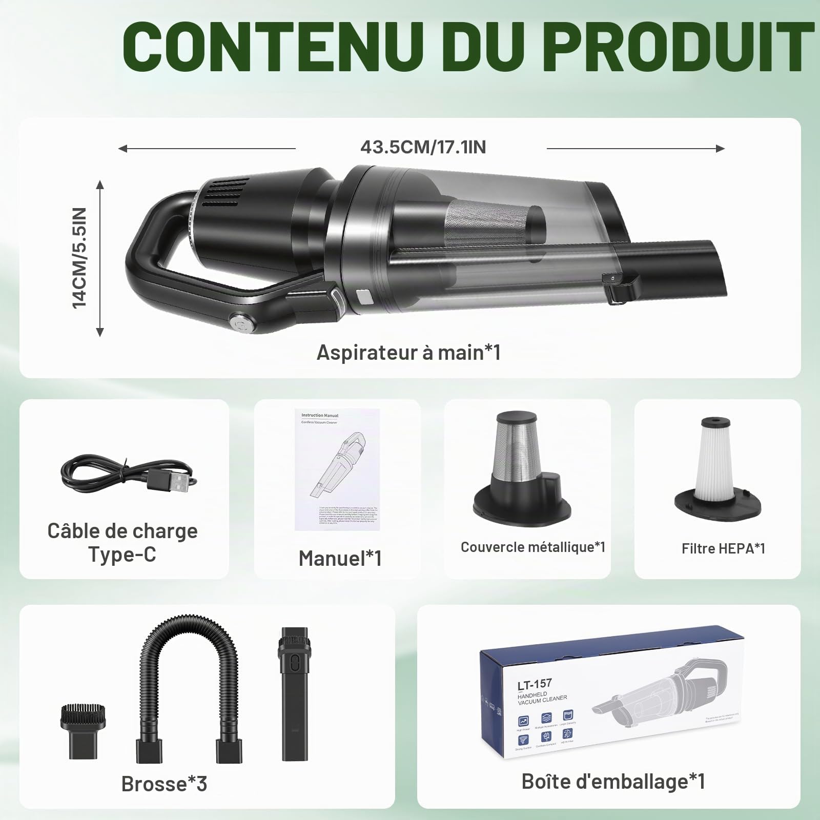 Aspirateur Voiture Table Voiture Puissant, 26000 PA Aspirateur a Main sans Fil, Mini Aspirateur à Main, Convient pour Le Nettoyage de la Voiture et de la Maison, Noir