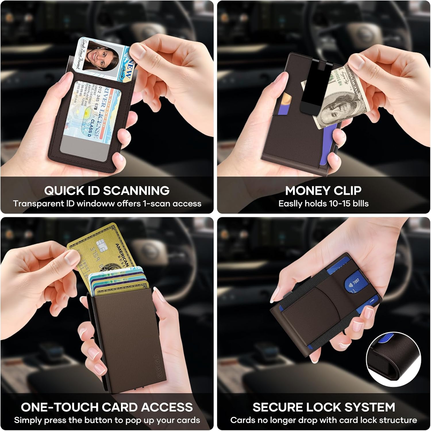 GIGIGO Wallet for Men, Mens Minimalist Wallet 9-12 Cards, Slim Compact Wallet with Money Clip & ID Window, RFID Blocking Smart Pop Up Card Wallet, Great Gifts - Image 5