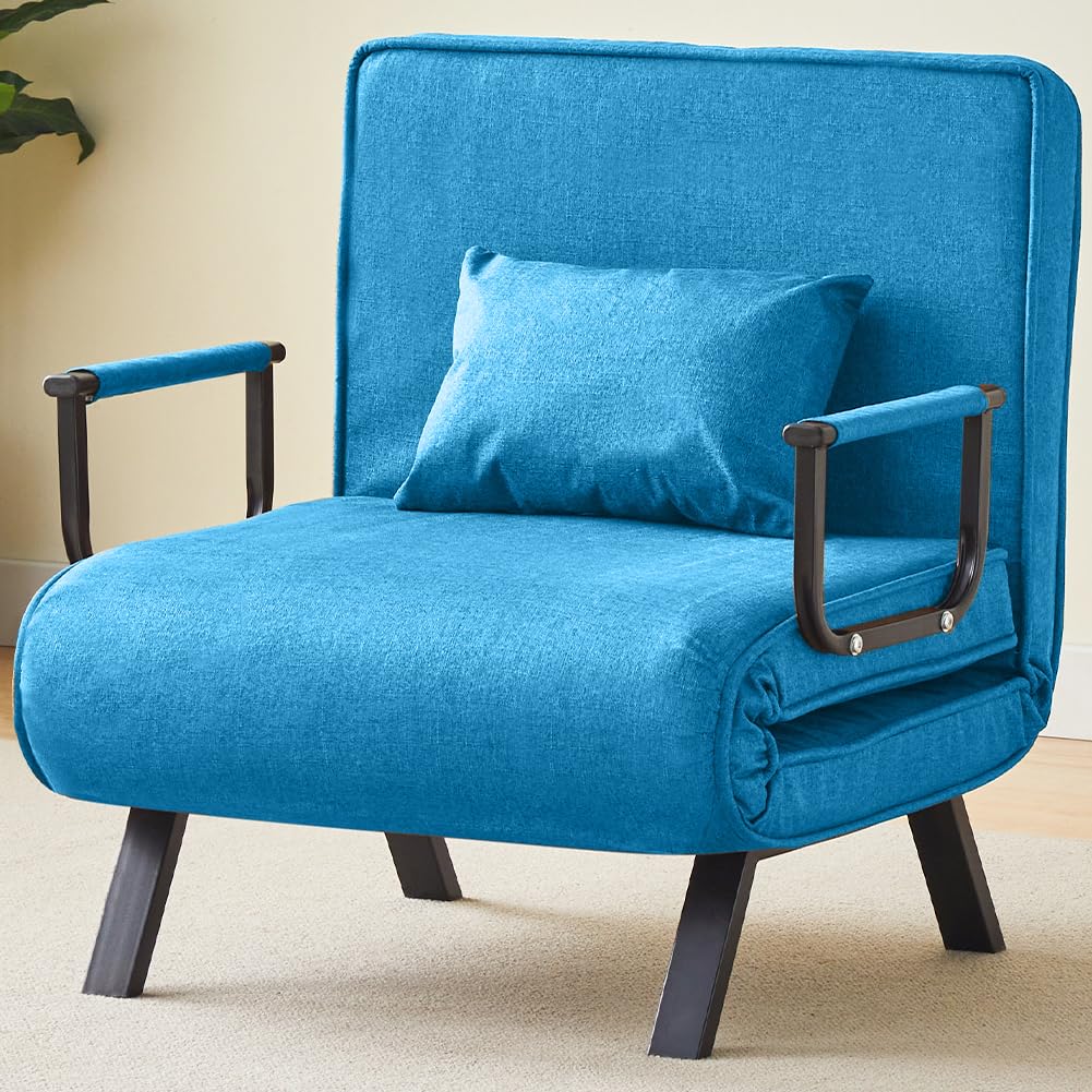 BAKAJI Poltrona Divano Letto Singolo Reclinabile 3 in 1, Sedia Convertibile in Chaise Lounge con Seduta Imbottita Morbida ed Ergonomica, Copertura Sfoderabile e Tessuto Traspirante (Blu)
