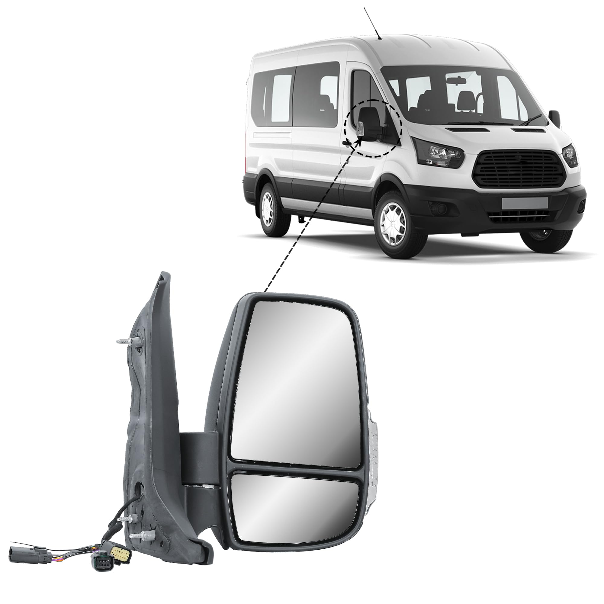 Specchio retrovisore esterno destro manuale non riscaldabile con lampeggiante per Ford Transit V363 2014-2024