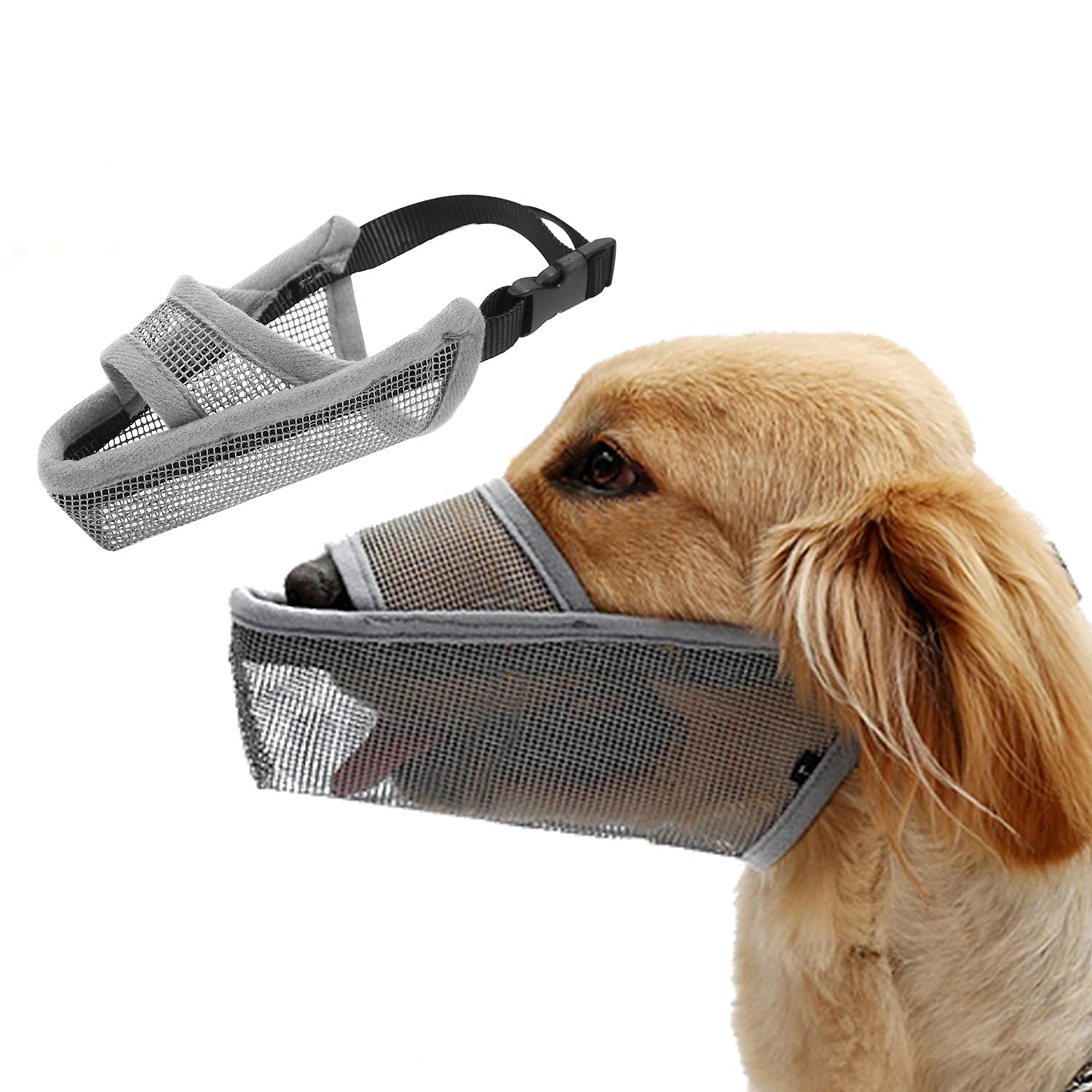 Dog Muzzle - Soft Nylon Adjustable Breathable Mesh Mask, Mouth Cover for Anti-Biting Anti-Barking Licking (Size L)