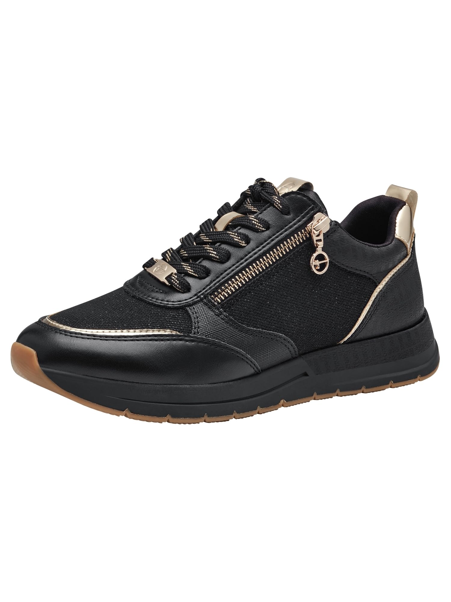 Infinity Leather Women's Tamaris Fashion Lace-up Zipped Sneakers Trainers in Black | Size: 6.5