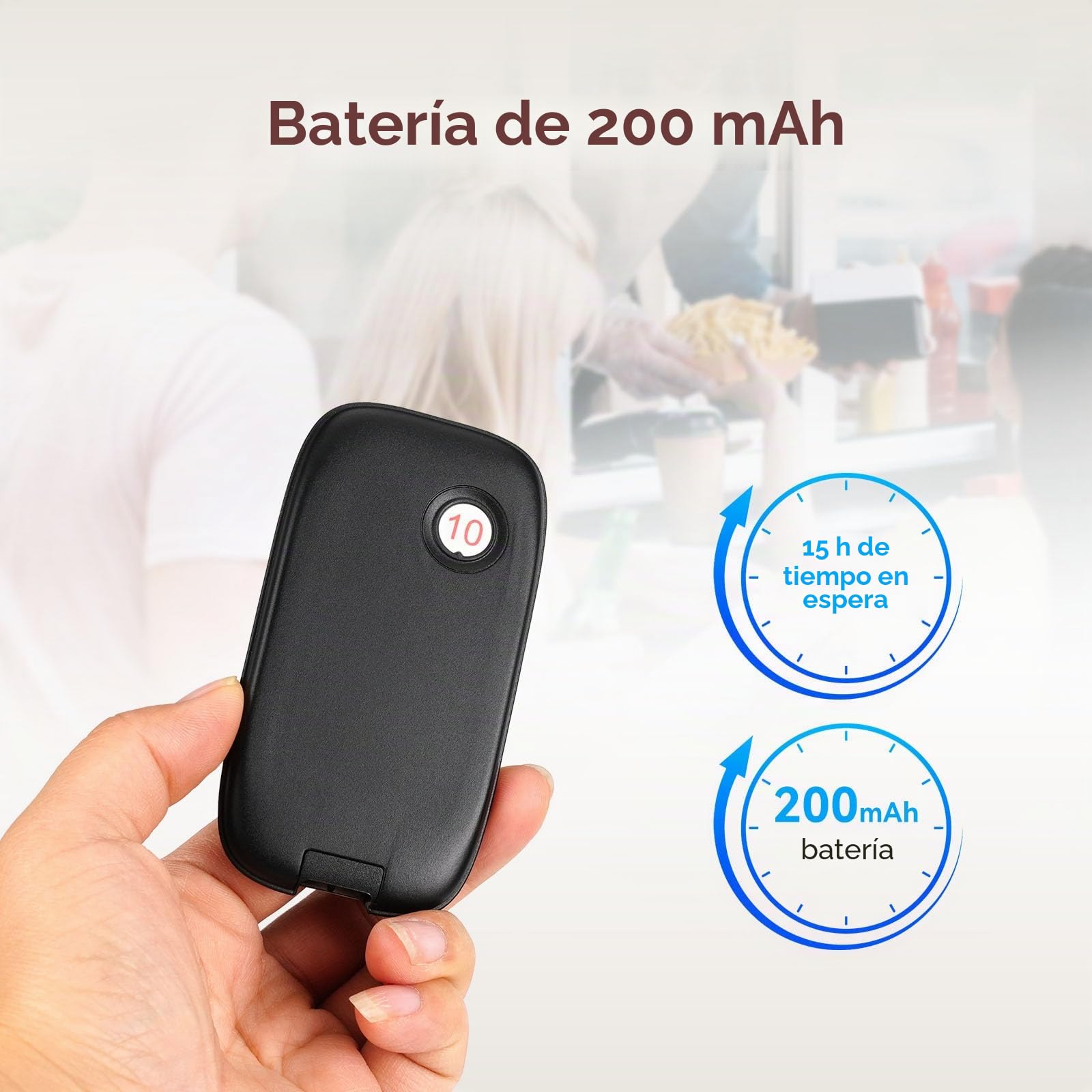 Retekess TD175S Buscapersonas Rufsystem, Sistema de Buscapersonas para Restaurante, Exterior 800m, 7 Modos de Llamada con Vibración, Botón Táctil Fácil de Limpiar, para Coches Comedor (10 pagers)