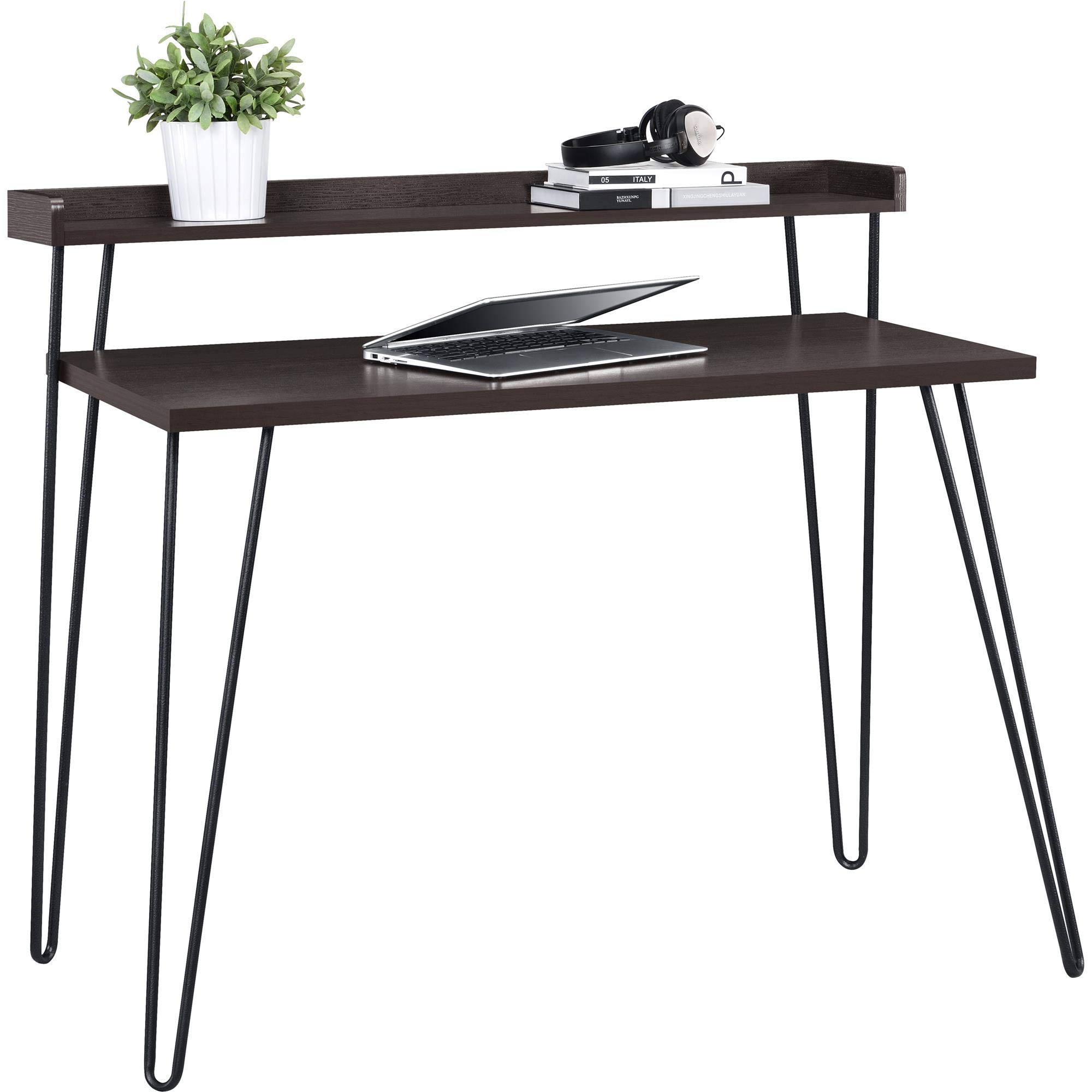 Ameriwood Home Schreibtisch Haven - mit extra Ablagefläche, Hairpin Metallbeine