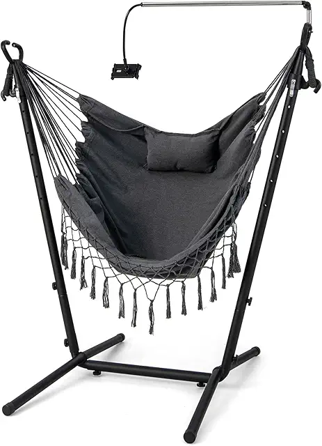 SFAREST Hammock Chair with Stand - Garden Hanging Swing with Phone Holder & Pillow
