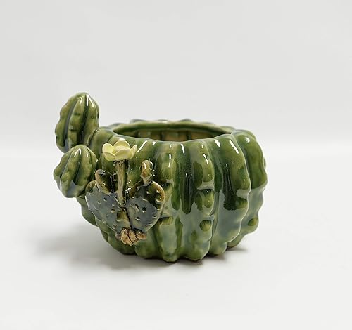 Miniatura 2 de Athena's Garden Arreglo de pagoda de bambú hecho a mano olla de cerámica pulida rocas, talla única, verde/rojo/blanco