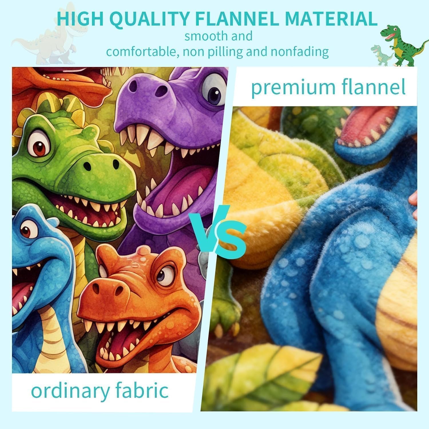 Upgraded Thickened 3D Dinosaur Blanket for Boys, 7 Sizes Cute Smiling Dinosaurs HD Digital Print Flannel, Cozy Fleece/Soft/Warm/All Season Fleece Throw Blankets, Unisex for Dino-Lover (A, 40 * 30IN) - Image 3