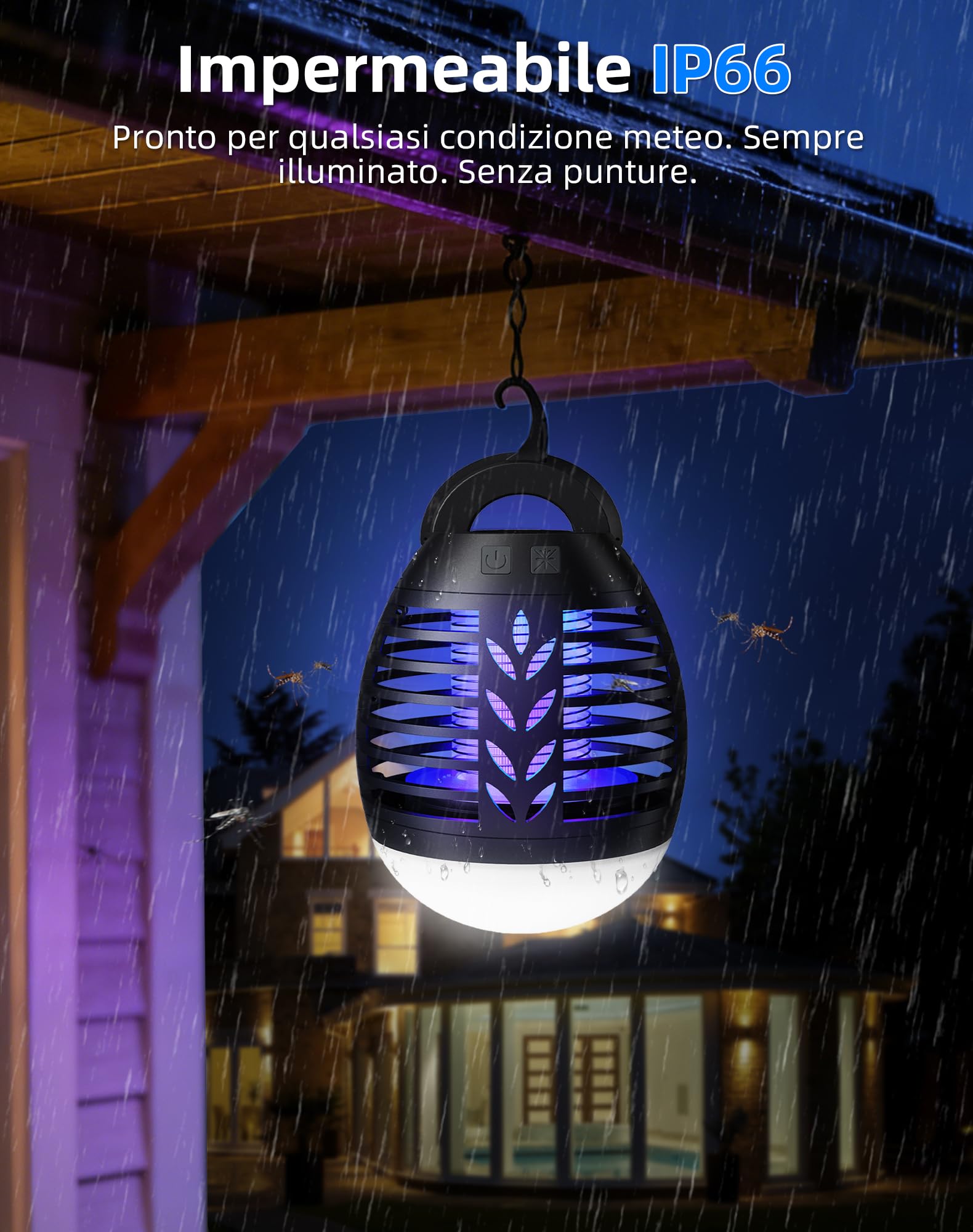Lampada Antizanzare Esterno Campeggio, 2 in 1 Portatile Lampada Zanzare USB Ricaricabile con 3 Luminosità, Impermeabile Ipx6 Zanzariera Elettrica per Interno Giardino Campeggio Mosche Insetti