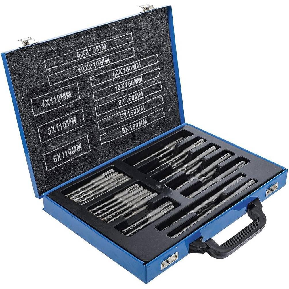 D-Work - Juego de brocas SDS (56 unidades, 4-12 mm, punta de metal duro, varilla SDS, taladrado preciso y duradero, acero