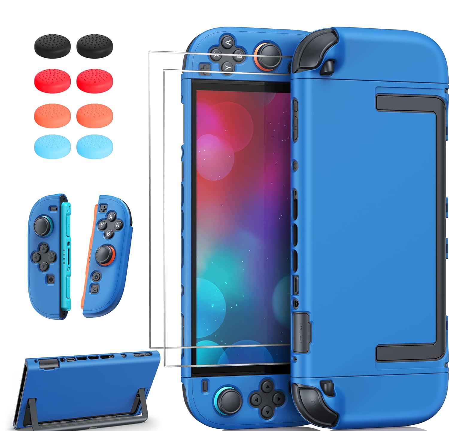 FYOUNG Upgrade Switch 2 Protective Case&Screen Protector Set, Dockable Cute Cover Hard Shell Skin for Nintendo Switch 2 Console Accessories,Travel-Friendly,Kickstand Cutout(Blue, for Switch 2 7.9inch) - Amazon product rated Grade A