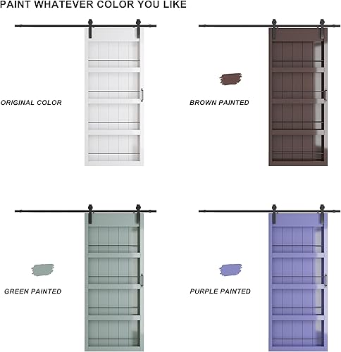 Miniatura 3 de BARNER HOME Puerta corrediza doble de granero de 72 pulgadas 36 x 2 x 84 pulgadas puerta de granero estilo estante hecha de MDF imprimado con