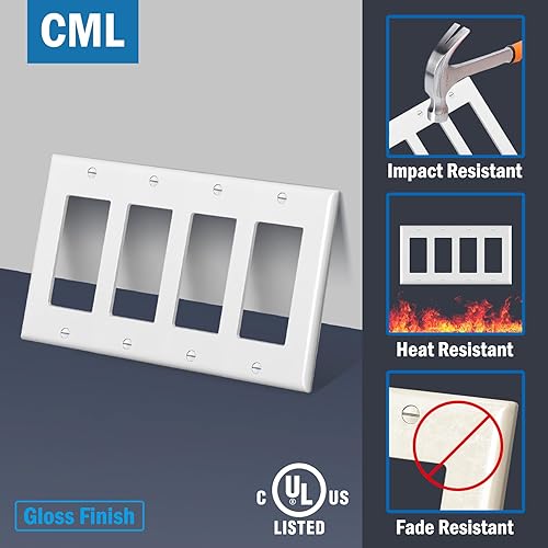 Miniatura 10 de CML - Placas decorativas de pared de 3 segmentos, paquete de 4 cubiertas para receptáculos de toma de corriente y placas para interruptores, tamaño