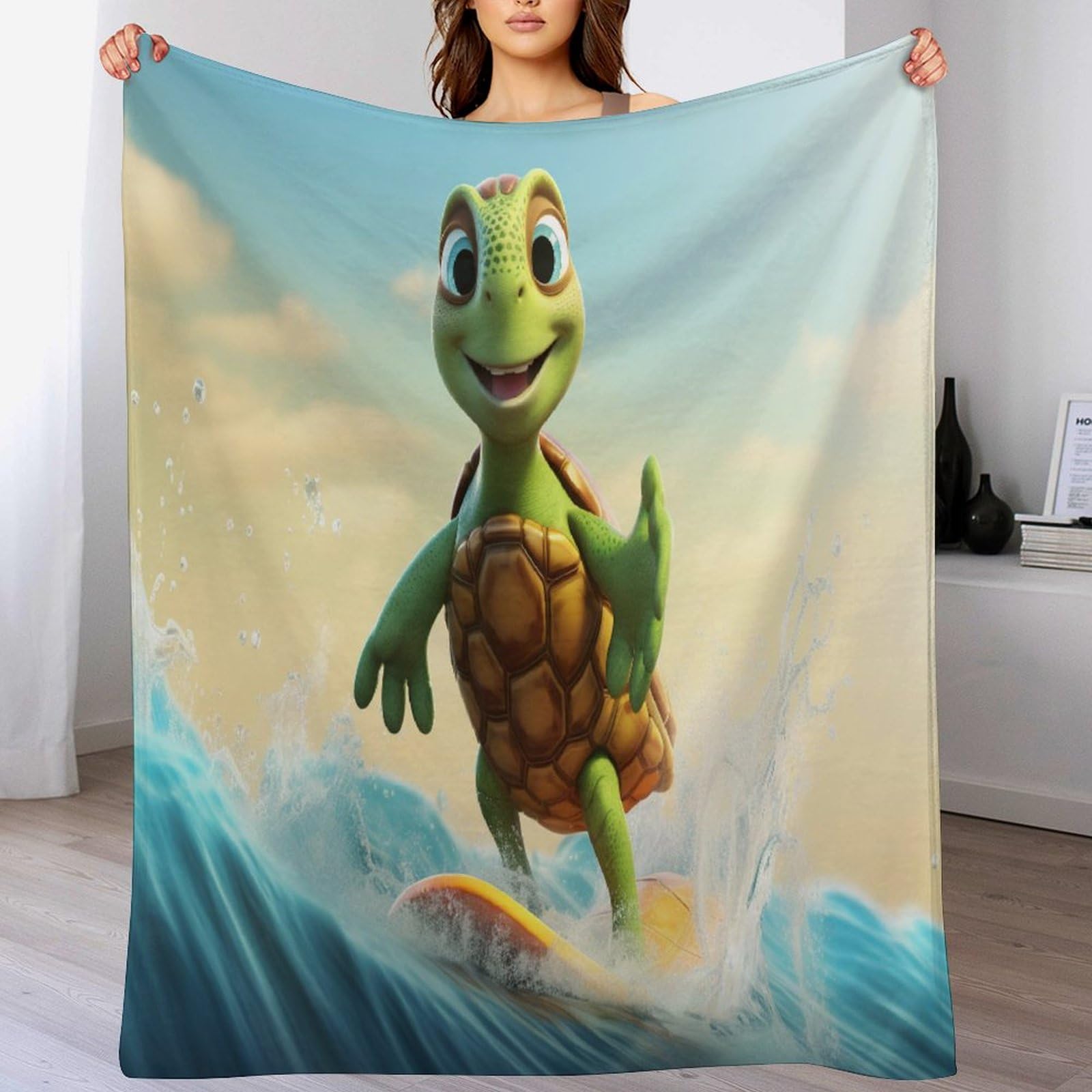Couverture polaire tortue en flannel 130x180 cm pour lit et canapé