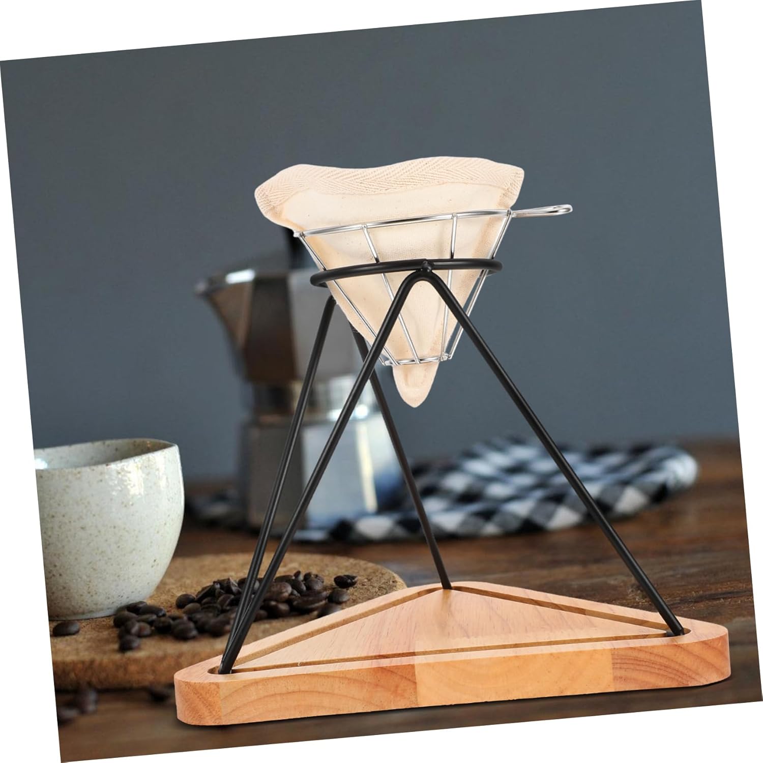 STOBAZA Stainless Drip Filter Rack Funnel and Cloth Reusable Coffee Dripper Stand for Brewing