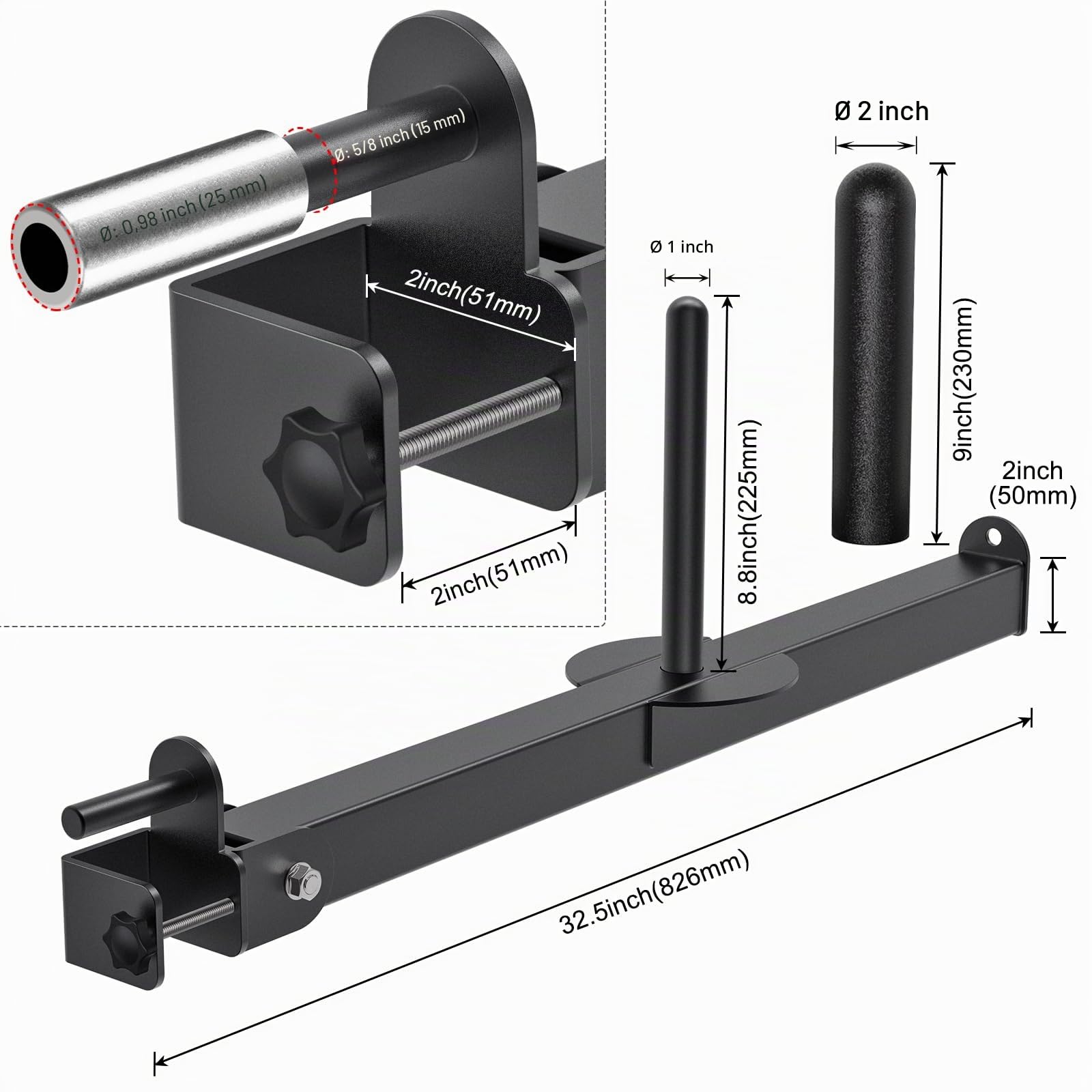 Kipika Belt Squat Lever Arm Attachment for 2„ x 2“ and 3„ x 3“ Square Tube Power Cages - Landmine Attachment for Strength Training - Kompatibel mit 1„ und 2“ Hantelscheiben
