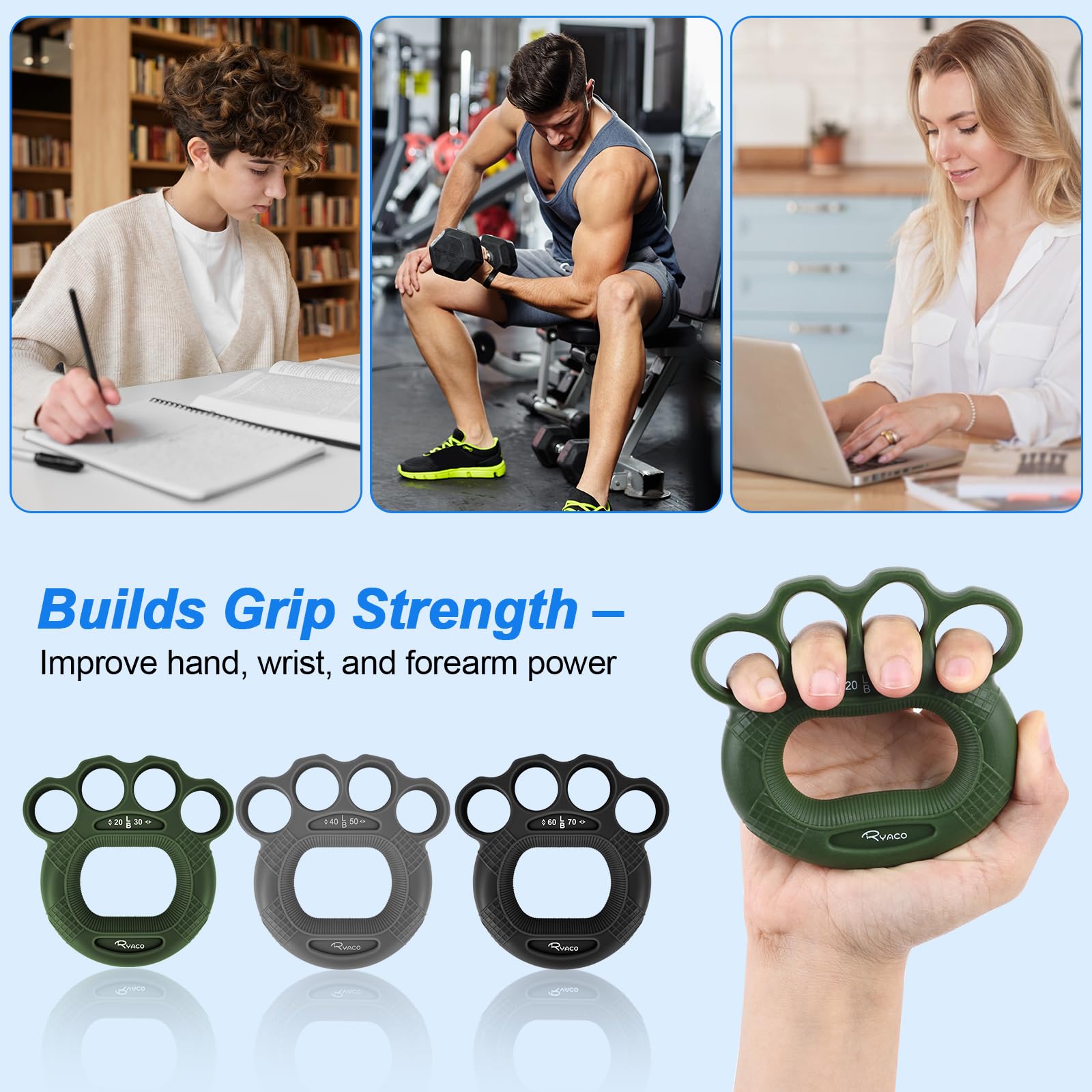 Amazon.com: RYACO Hand Strengthener, 9 Pack Grip Strength Trainer
