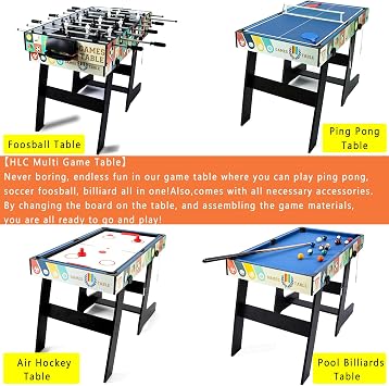 4-in-1 Multi Game Table 48inch Folding Combo Game Table, Football Table,Billiards Table, Pool/Snooker Table, Hockey Table, Table Tennis Table for Adults Family Birthday