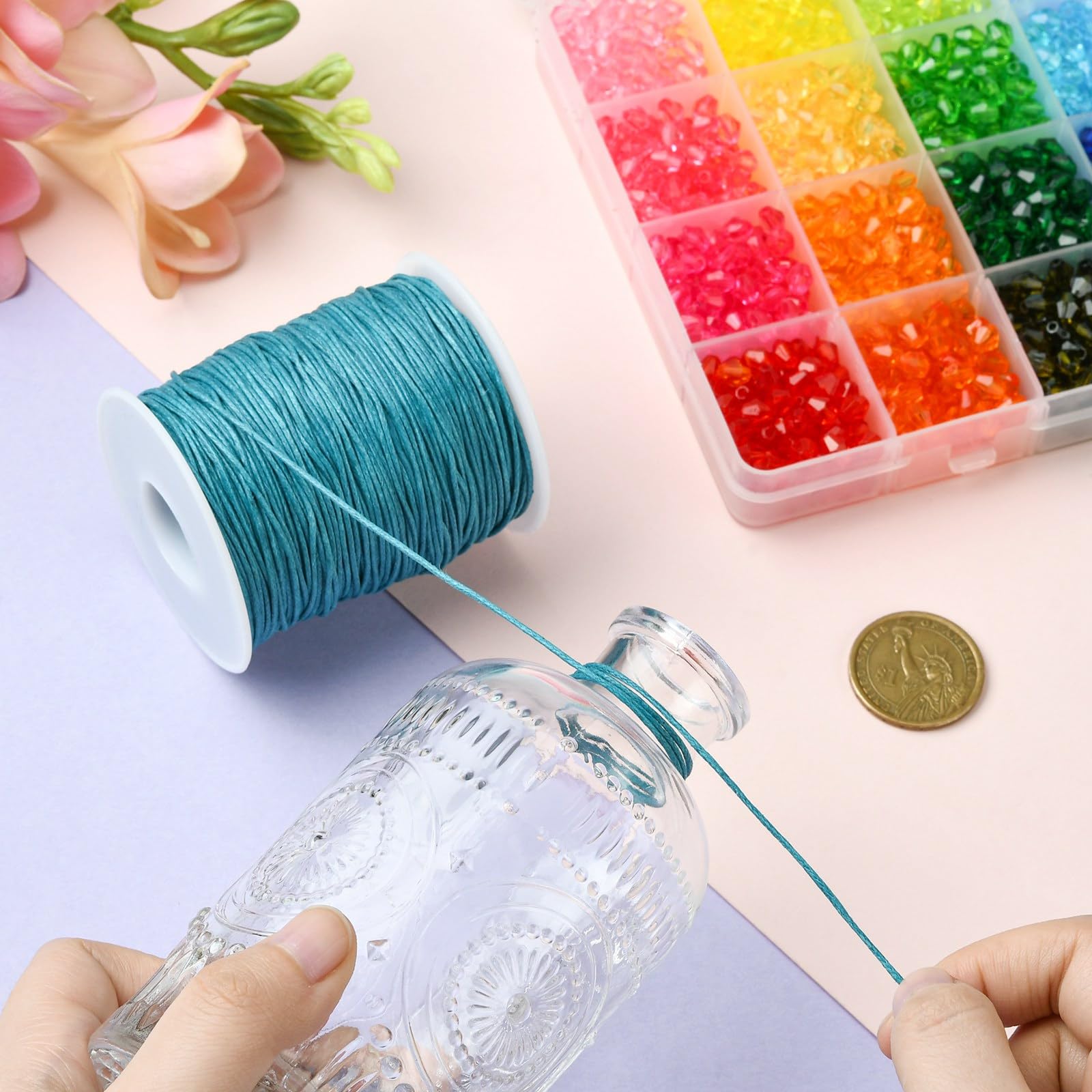 DanLingJewelry Approx 100 yards/roll 1mm Teal Waxed Cotton Cord Waxed Beading Thread String for Bracelet Necklace Jewellery Making - Image 3