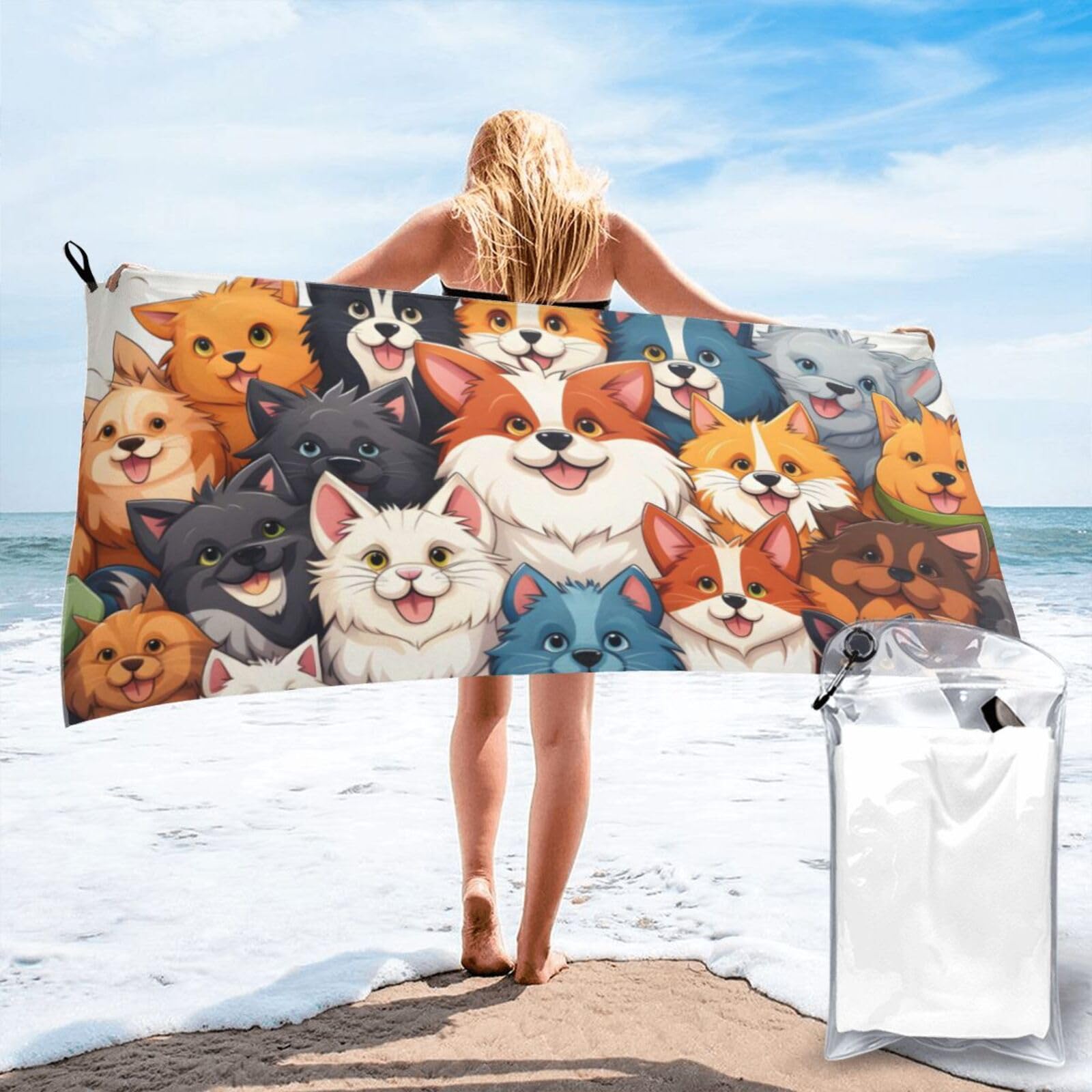 Toalla de playa ligera de microfibra de 31.5 x 63 pulgadas, un montón de lindos perros, toallas de campamento de secado rápido para playa, gimnasio, baño, ducha, natación, dormitorio