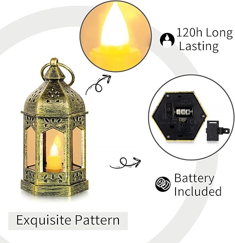 Miniatura 6 de Mini faroles decorativos para centro de mesa de boda 20 piezas de Romadedi colgantes pequeños faroles dorados a granel con velas LED parpadeantes